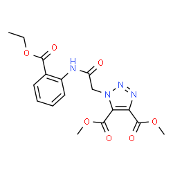 ChemSpider 2D Image | Dimethyl 1-(2-{[2-(ethoxycarbonyl)phenyl]amino}-2-oxoethyl)-1H-1,2,3-triazole-4,5-dicarboxylate | C17H18N4O7