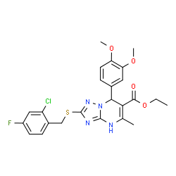 ChemSpider 2D Image | Ethyl 2-[(2-chloro-4-fluorobenzyl)sulfanyl]-7-(3,4-dimethoxyphenyl)-5-methyl-1,7-dihydro[1,2,4]triazolo[1,5-a]pyrimidine-6-carboxylate | C24H24ClFN4O4S