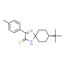 ChemSpider 2D Image | 3-(4-Methylphenyl)-8-(2-methyl-2-propanyl)-1,4-diazaspiro[4.5]dec-3-ene-2-thione | C19H26N2S