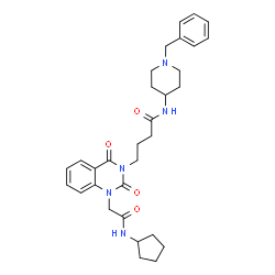 ChemSpider 2D Image | N-(1-Benzyl-4-piperidinyl)-4-{1-[2-(cyclopentylamino)-2-oxoethyl]-2,4-dioxo-1,4-dihydro-3(2H)-quinazolinyl}butanamide | C31H39N5O4