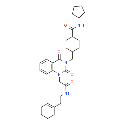 ChemSpider 2D Image | 4-{[1-(2-{[2-(1-Cyclohexen-1-yl)ethyl]amino}-2-oxoethyl)-2,4-dioxo-1,4-dihydro-3(2H)-quinazolinyl]methyl}-N-cyclopentylcyclohexanecarboxamide | C31H42N4O4