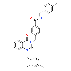 ChemSpider 2D Image | 4-{[1-(Mesitylmethyl)-2,4-dioxo-1,4-dihydro-3(2H)-quinazolinyl]methyl}-N-(4-methylbenzyl)benzamide | C34H33N3O3