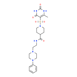 ChemSpider 2D Image | 1-[(6-Methyl-2,4-dioxo-1,2,3,4-tetrahydro-5-pyrimidinyl)sulfonyl]-N-[2-(4-phenyl-1-piperazinyl)ethyl]-4-piperidinecarboxamide | C23H32N6O5S