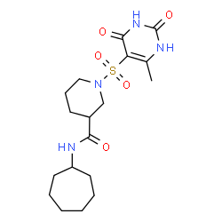 ChemSpider 2D Image | 3-piperidinecarboxamide, N-cycloheptyl-1-[(2,4-dihydroxy-6-methyl-5-pyrimidinyl)sulfonyl]- | C18H28N4O5S