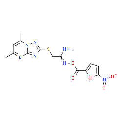 ChemSpider 2D Image | 2-[(5,7-Dimethyl[1,2,4]triazolo[1,5-a]pyrimidin-2-yl)sulfanyl]-N'-[(5-nitro-2-furoyl)oxy]ethanimidamide | C14H13N7O5S