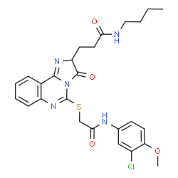 ChemSpider 2D Image | N-Butyl-3-[5-({2-[(3-chloro-4-methoxyphenyl)amino]-2-oxoethyl}sulfanyl)-3-oxo-2,3-dihydroimidazo[1,2-c]quinazolin-2-yl]propanamide | C26H28ClN5O4S