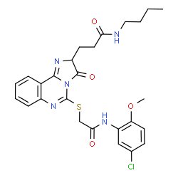 ChemSpider 2D Image | N-Butyl-3-[5-({2-[(5-chloro-2-methoxyphenyl)amino]-2-oxoethyl}sulfanyl)-3-oxo-2,3-dihydroimidazo[1,2-c]quinazolin-2-yl]propanamide | C26H28ClN5O4S