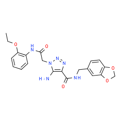 ChemSpider 2D Image | 5-Amino-N-(1,3-benzodioxol-5-ylmethyl)-1-{2-[(2-ethoxyphenyl)amino]-2-oxoethyl}-1H-1,2,3-triazole-4-carboxamide | C21H22N6O5