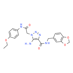 ChemSpider 2D Image | 5-Amino-N-(1,3-benzodioxol-5-ylmethyl)-1-{2-[(4-ethoxyphenyl)amino]-2-oxoethyl}-1H-1,2,3-triazole-4-carboxamide | C21H22N6O5
