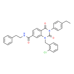 ChemSpider 2D Image | 1-(2-Chlorobenzyl)-3-(4-ethylphenyl)-2,4-dioxo-N-(2-phenylethyl)-1,2,3,4-tetrahydro-7-quinazolinecarboxamide | C32H28ClN3O3