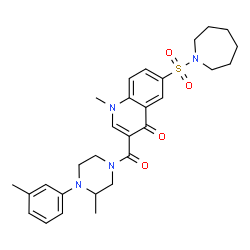 ChemSpider 2D Image | 6-(1-Azepanylsulfonyl)-1-methyl-3-{[3-methyl-4-(3-methylphenyl)-1-piperazinyl]carbonyl}-4(1H)-quinolinone | C29H36N4O4S