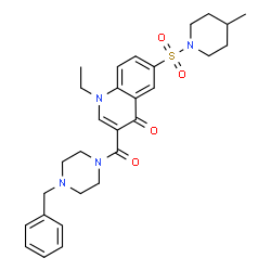 ChemSpider 2D Image | 3-[(4-Benzyl-1-piperazinyl)carbonyl]-1-ethyl-6-[(4-methyl-1-piperidinyl)sulfonyl]-4(1H)-quinolinone | C29H36N4O4S