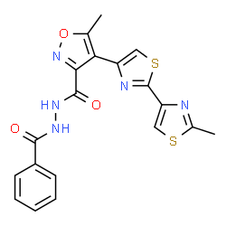 ChemSpider 2D Image | N'-benzoyl-5-methyl-4-[2-(2-methyl-4-thiazolyl)-4-thiazolyl]isoxazole-3-carbohydrazide | C19H15N5O3S2
