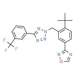 ChemSpider 2D Image | 2-[2-(2-Methyl-2-propanyl)-5-(1,2,4-oxadiazol-3-yl)benzyl]-5-[3-(trifluoromethyl)phenyl]-2H-tetrazole | C21H19F3N6O