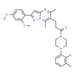 ChemSpider 2D Image | 3-[2-(2,4-Dimethoxyphenyl)-5,7-dimethylpyrazolo[1,5-a]pyrimidin-6-yl]-1-[4-(2,3-dimethylphenyl)-1-piperazinyl]-1-propanone | C31H37N5O3