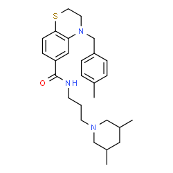 ChemSpider 2D Image | N-[3-(3,5-Dimethyl-1-piperidinyl)propyl]-4-(4-methylbenzyl)-3,4-dihydro-2H-1,4-benzothiazine-6-carboxamide | C27H37N3OS