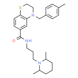 ChemSpider 2D Image | N-[3-(2,6-Dimethyl-1-piperidinyl)propyl]-4-(4-methylbenzyl)-3,4-dihydro-2H-1,4-benzothiazine-6-carboxamide | C27H37N3OS