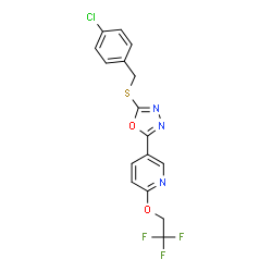 ChemSpider 2D Image | 2-[(4-chlorobenzyl)thio]-5-[6-(2,2,2-trifluoroethoxy)-3-pyridyl]-1,3,4-oxadiazole | C16H11ClF3N3O2S