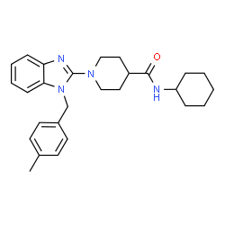 ChemSpider 2D Image | N-Cyclohexyl-1-[1-(4-methylbenzyl)-1H-benzimidazol-2-yl]-4-piperidinecarboxamide | C27H34N4O