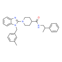 ChemSpider 2D Image | 1-[1-(3-Methylbenzyl)-1H-benzimidazol-2-yl]-N-(2-phenylpropyl)-4-piperidinecarboxamide | C30H34N4O