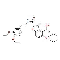 ChemSpider 2D Image | N-[2-(3,4-Diethoxyphenyl)ethyl]-9'-hydroxy-1'-methyl-8',9'-dihydrospiro[cyclohexane-1,7'-furo[3,2-f]chromene]-2'-carboxamide | C30H37NO6
