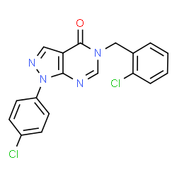 ChemSpider 2D Image | 5-(2-Chlorobenzyl)-1-(4-chlorophenyl)-1,5-dihydro-4H-pyrazolo[3,4-d]pyrimidin-4-one | C18H12Cl2N4O