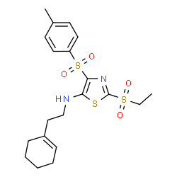 ChemSpider 2D Image | N-[2-(1-Cyclohexen-1-yl)ethyl]-2-(ethylsulfonyl)-4-[(4-methylphenyl)sulfonyl]-1,3-thiazol-5-amine | C20H26N2O4S3