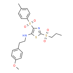 ChemSpider 2D Image | N-[2-(4-Methoxyphenyl)ethyl]-4-[(4-methylphenyl)sulfonyl]-2-(propylsulfonyl)-1,3-thiazol-5-amine | C22H26N2O5S3