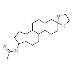 ChemSpider 2D Image | 10,13-Dimethylhexadecahydrospiro[cyclopenta[a]phenanthrene-3,2'-[1,3]dioxolan]-17-yl acetate | C23H36O4