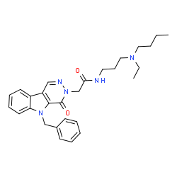 ChemSpider 2D Image | 2-(5-Benzyl-4-oxo-4,5-dihydro-3H-pyridazino[4,5-b]indol-3-yl)-N-{3-[butyl(ethyl)amino]propyl}acetamide | C28H35N5O2