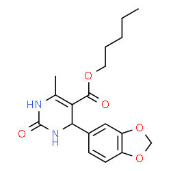 ChemSpider 2D Image | Pentyl 4-(1,3-benzodioxol-5-yl)-6-methyl-2-oxo-1,2,3,4-tetrahydro-5-pyrimidinecarboxylate | C18H22N2O5