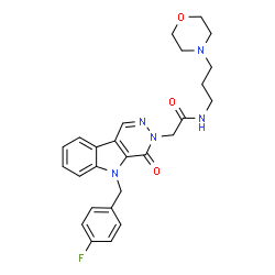 ChemSpider 2D Image | 2-[5-(4-Fluorobenzyl)-4-oxo-4,5-dihydro-3H-pyridazino[4,5-b]indol-3-yl]-N-[3-(4-morpholinyl)propyl]acetamide | C26H28FN5O3