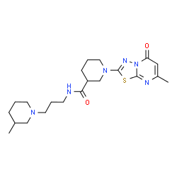 ChemSpider 2D Image | 1-(7-Methyl-5-oxo-5H-[1,3,4]thiadiazolo[3,2-a]pyrimidin-2-yl)-N-[3-(3-methyl-1-piperidinyl)propyl]-3-piperidinecarboxamide | C21H32N6O2S