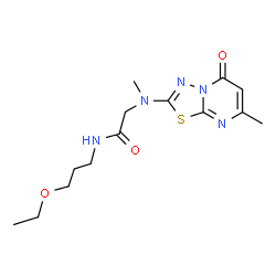 ChemSpider 2D Image | N-(3-Ethoxypropyl)-N~2~-methyl-N~2~-(7-methyl-5-oxo-5H-[1,3,4]thiadiazolo[3,2-a]pyrimidin-2-yl)glycinamide | C14H21N5O3S