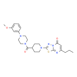 ChemSpider 2D Image | 2-(4-{[4-(3-Methoxyphenyl)-1-piperazinyl]carbonyl}-1-piperidinyl)-7-propyl-5H-[1,3,4]thiadiazolo[3,2-a]pyrimidin-5-one | C25H32N6O3S