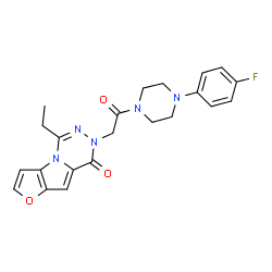 ChemSpider 2D Image | 5-Ethyl-7-{2-[4-(4-fluorophenyl)-1-piperazinyl]-2-oxoethyl}furo[2',3':4,5]pyrrolo[1,2-d][1,2,4]triazin-8(7H)-one | C22H22FN5O3