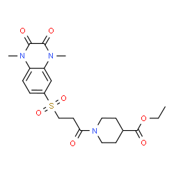 ChemSpider 2D Image | Ethyl 1-{3-[(1,4-dimethyl-2,3-dioxo-1,2,3,4-tetrahydro-6-quinoxalinyl)sulfonyl]propanoyl}-4-piperidinecarboxylate | C21H27N3O7S