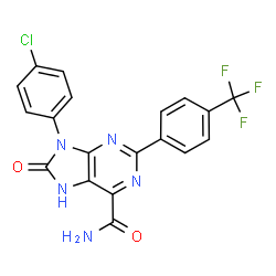 ChemSpider 2D Image | 9-(4-Chlorophenyl)-8-oxo-2-[4-(trifluoromethyl)phenyl]-8,9-dihydro-7H-purine-6-carboxamide | C19H11ClF3N5O2