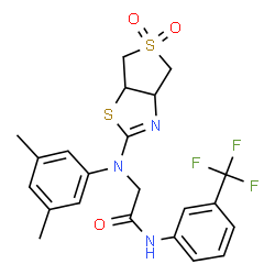 ChemSpider 2D Image | N~2~-(3,5-Dimethylphenyl)-N~2~-(5,5-dioxido-3a,4,6,6a-tetrahydrothieno[3,4-d][1,3]thiazol-2-yl)-N-[3-(trifluoromethyl)phenyl]glycinamide | C22H22F3N3O3S2