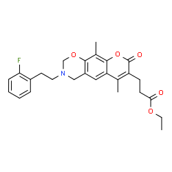 ChemSpider 2D Image | Ethyl 3-{3-[2-(2-fluorophenyl)ethyl]-6,10-dimethyl-8-oxo-3,4-dihydro-2H,8H-chromeno[6,7-e][1,3]oxazin-7-yl}propanoate | C26H28FNO5