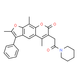 ChemSpider 2D Image | 2,5,9-Trimethyl-6-[2-oxo-2-(1-piperidinyl)ethyl]-3-phenyl-7H-furo[3,2-g]chromen-7-one | C27H27NO4