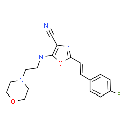 ChemSpider 2D Image | 2-[(E)-2-(4-Fluorophenyl)vinyl]-5-{[2-(4-morpholinyl)ethyl]amino}-1,3-oxazole-4-carbonitrile | C18H19FN4O2