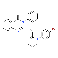 ChemSpider 2D Image | 2-[(5-Bromo-2-oxo-1-propyl-2,3-dihydro-1H-indol-3-yl)methyl]-3-phenyl-4(3H)-quinazolinone | C26H22BrN3O2