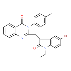 ChemSpider 2D Image | 2-[(5-Bromo-1-ethyl-2-oxo-2,3-dihydro-1H-indol-3-yl)methyl]-3-(4-methylphenyl)-4(3H)-quinazolinone | C26H22BrN3O2