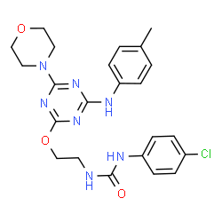 ChemSpider 2D Image | 1-(4-Chlorophenyl)-3-[2-({4-[(4-methylphenyl)amino]-6-(4-morpholinyl)-1,3,5-triazin-2-yl}oxy)ethyl]urea | C23H26ClN7O3