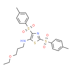 ChemSpider 2D Image | N-(3-Ethoxypropyl)-2,4-bis[(4-methylphenyl)sulfonyl]-1,3-thiazol-5-amine | C22H26N2O5S3