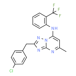 ChemSpider 2D Image | 2-(4-Chlorobenzyl)-5-methyl-N-[2-(trifluoromethyl)phenyl][1,2,4]triazolo[1,5-a]pyrimidin-7-amine | C20H15ClF3N5