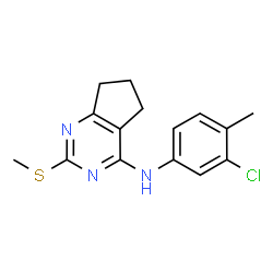 ChemSpider 2D Image | N-(3-Chloro-4-methylphenyl)-2-(methylsulfanyl)-6,7-dihydro-5H-cyclopenta[d]pyrimidin-4-amine | C15H16ClN3S