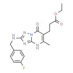 ChemSpider 2D Image | Ethyl 3-{2-[(4-fluorobenzyl)amino]-5-methyl-7-oxo-3,7-dihydro[1,2,4]triazolo[1,5-a]pyrimidin-6-yl}propanoate | C18H20FN5O3