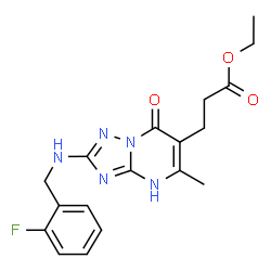 ChemSpider 2D Image | Ethyl 3-{2-[(2-fluorobenzyl)amino]-5-methyl-7-oxo-3,7-dihydro[1,2,4]triazolo[1,5-a]pyrimidin-6-yl}propanoate | C18H20FN5O3